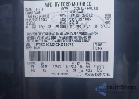 2012 Ford F-150 Stx from USA, damaged, VIN 1FTEX1CMXCKD13071